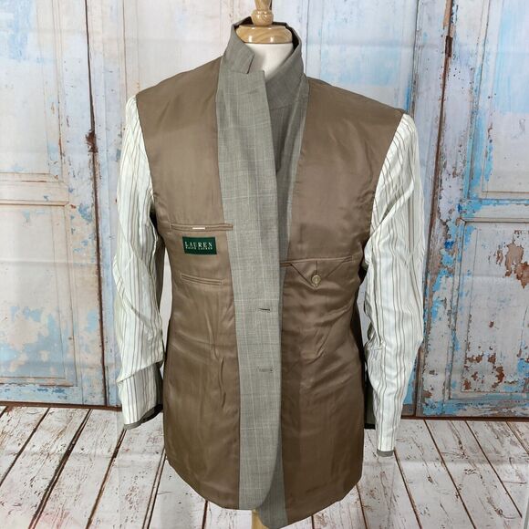 Lauren Ralph Lauren Mens 2 Button Blazer Sport Coat Jacket Beige Plaid 42R - Picture 7 of 13